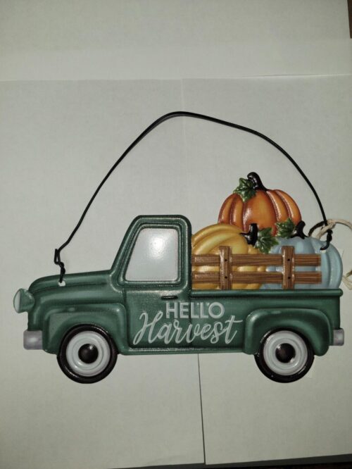 COUNTRY SIDE Wall Plaque Green Pickup 5.5"x8.5" (Hello Harvest)