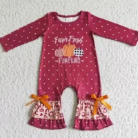 Infant: Baby Girls Farm Fresh Pumpkin Wine Rompers