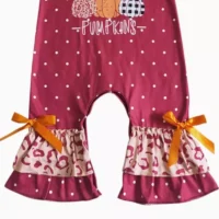 Infant: Baby Girls Farm Fresh Pumpkin Wine Rompers - Image 3