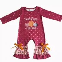 Infant: Baby Girls Farm Fresh Pumpkin Wine Rompers - Image 4