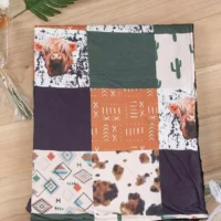 Highland Cow Multi-Printed Patch Baby Bedding Blanket