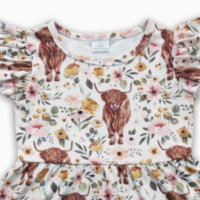 Toddler Flutter Sleeves Highland Cow Floral Girls Western Dresses - Image 3
