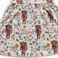 Toddler Flutter Sleeves Highland Cow Floral Girls Western Dresses - Image 2
