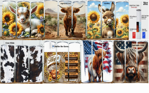 20 oz stainless steel cup with plastic slide lid and straw farm animals