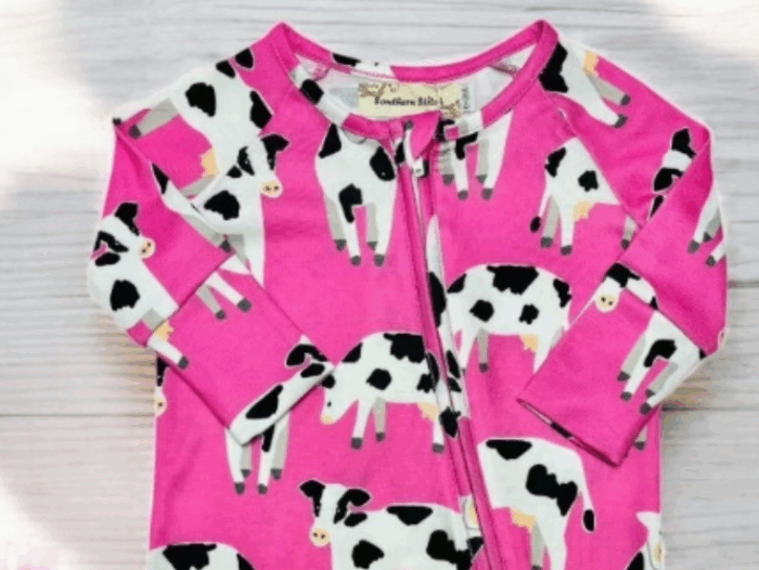 Infant: Pink Cow Printed Long Sleeve Infant Romper - Image 2