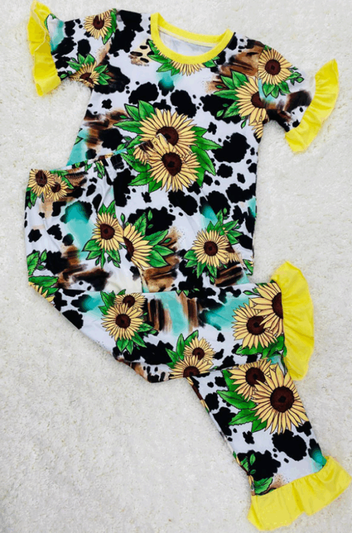 Toddler: Sunflowers & Cow Print 2pc Pajama Set