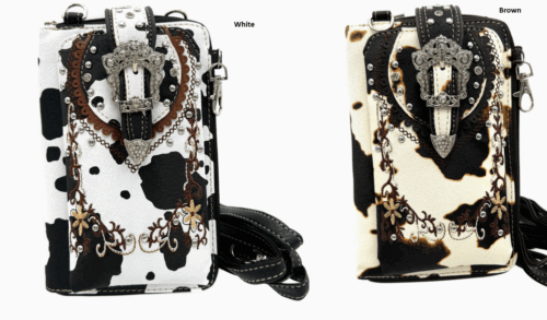 Crown Buckle Cow Print Floral Western Phone Wallet