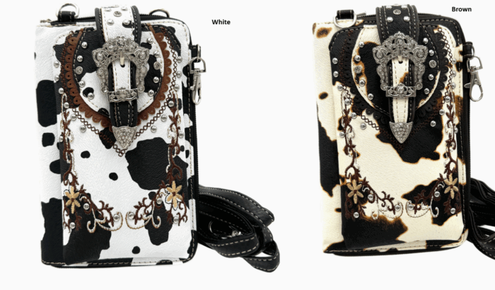 Crown Buckle Cow Print Floral Western Phone Wallet