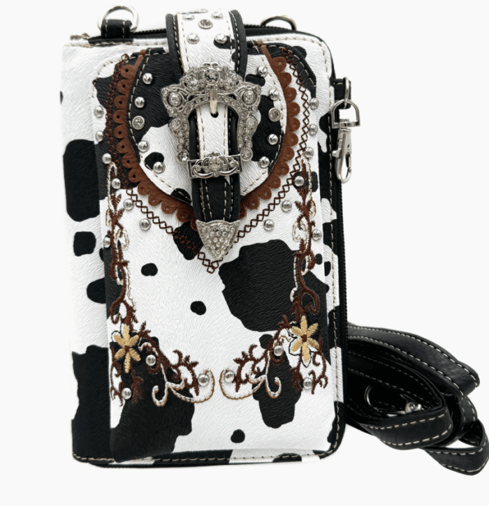Crown Buckle Cow Print Floral Western Phone Wallet - Image 3