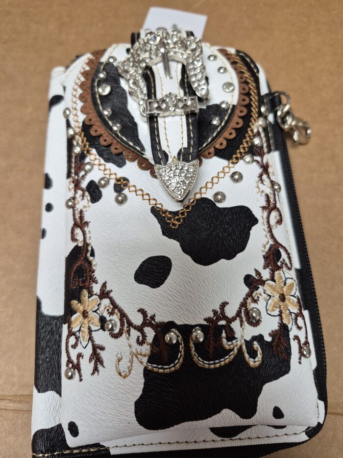 Crown Buckle Cow Print Floral Western Phone Wallet - Image 12