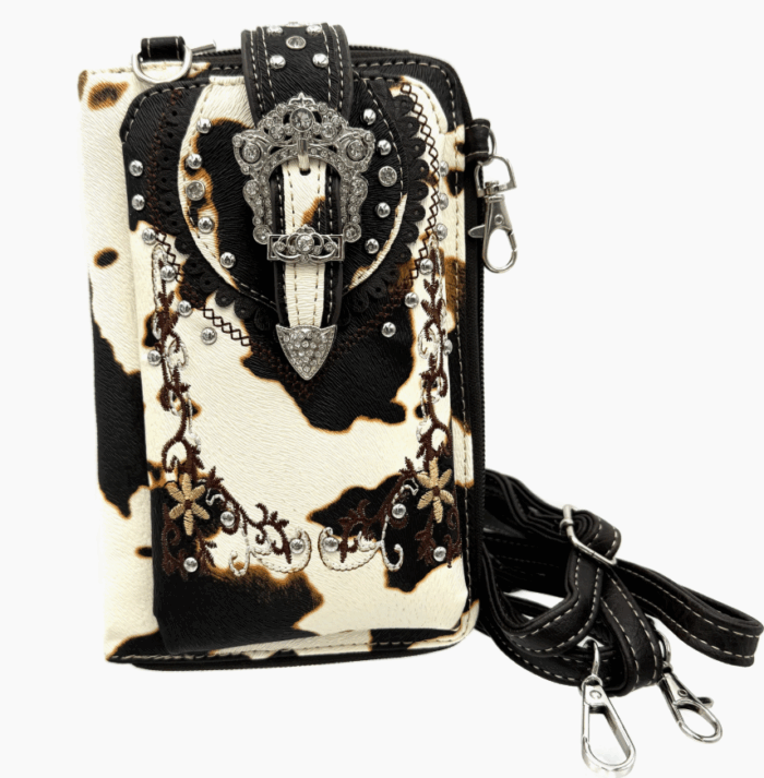 Crown Buckle Cow Print Floral Western Phone Wallet - Image 10