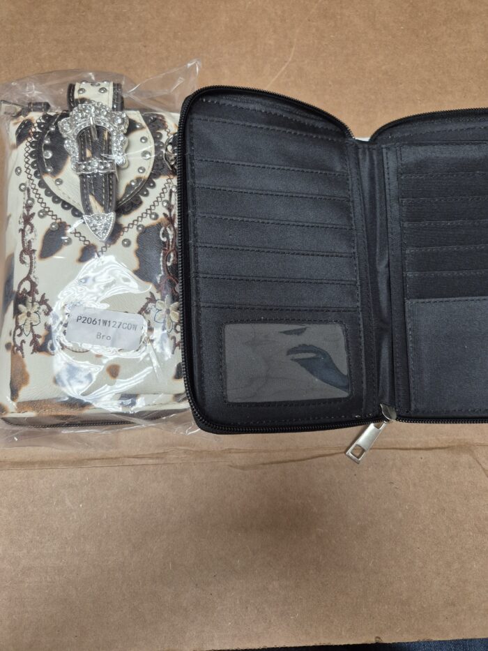 Crown Buckle Cow Print Floral Western Phone Wallet - Image 7