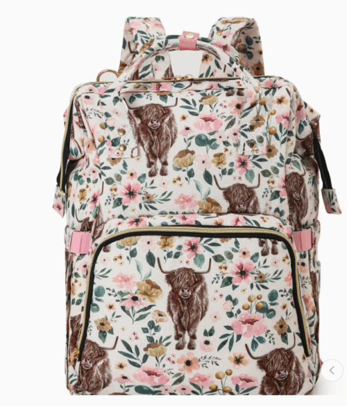 Highland Cow Floral Western Diaper Bag
