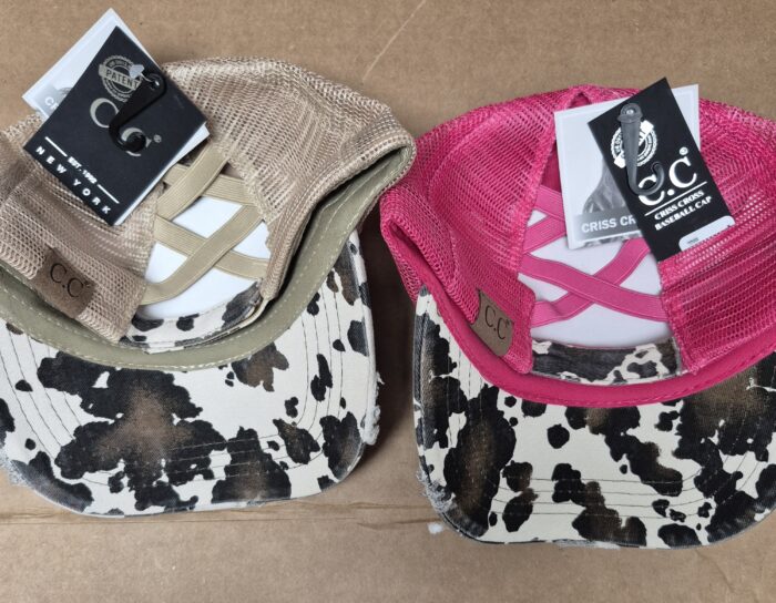 C.C Cow Print Mesh Criss Cross Ponytail Baseball Cap - Image 2