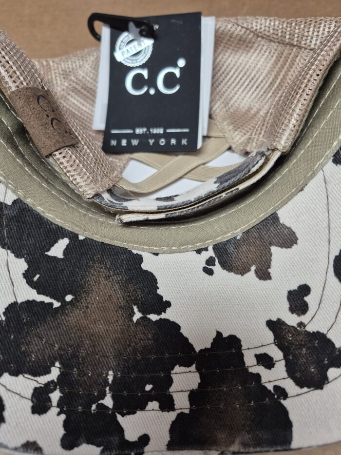 C.C Cow Print Mesh Criss Cross Ponytail Baseball Cap - Image 3
