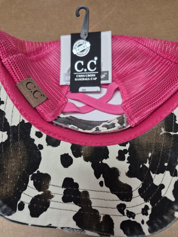 C.C Cow Print Mesh Criss Cross Ponytail Baseball Cap - Image 5