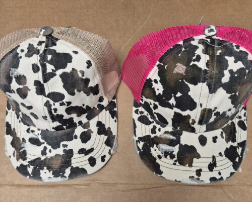 C.C Cow Print Mesh Criss Cross Ponytail Baseball Cap