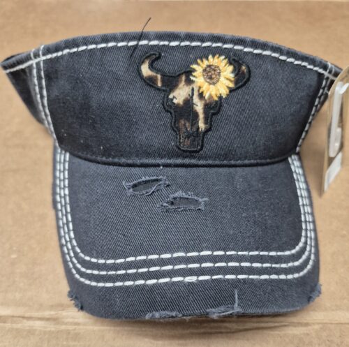 Leopard Steer Skull Sunflower Vintage Visor Summer Hat