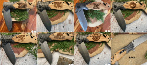 Laser engraved folding tactical knife