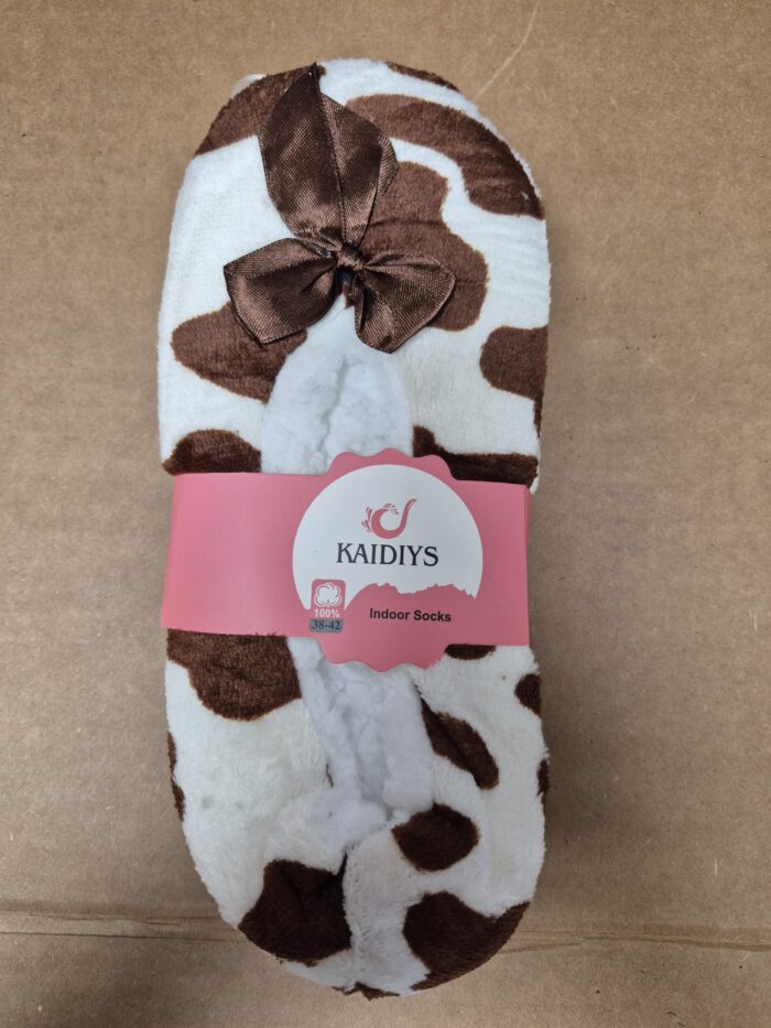 Cow Print Fuzzy Sherpa Fleece Lounge Sock Slippers - Image 15