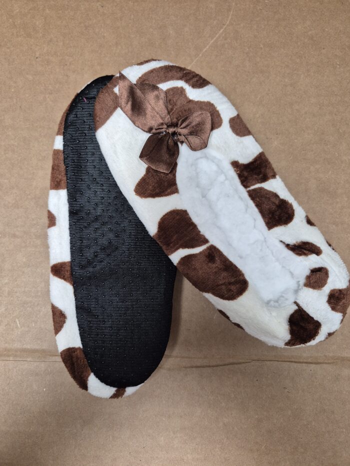 Cow Print Fuzzy Sherpa Fleece Lounge Sock Slippers - Image 14