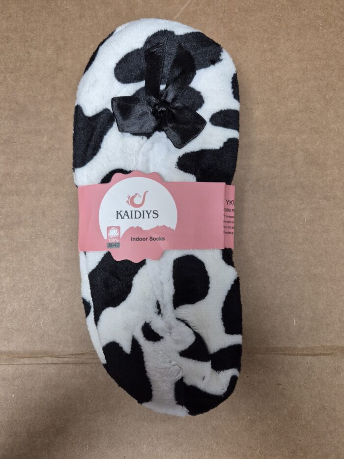 Cow Print Fuzzy Sherpa Fleece Lounge Sock Slippers - Image 12