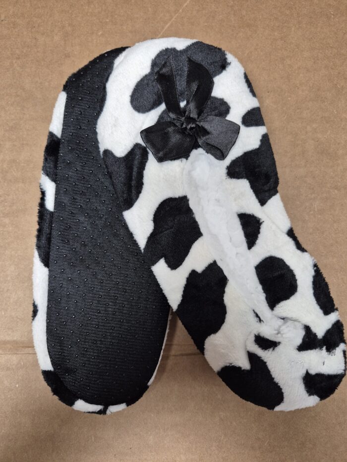 Cow Print Fuzzy Sherpa Fleece Lounge Sock Slippers - Image 11