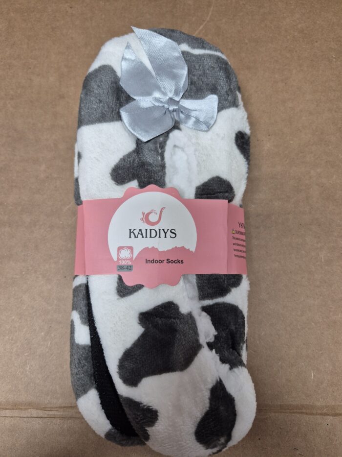Cow Print Fuzzy Sherpa Fleece Lounge Sock Slippers - Image 10