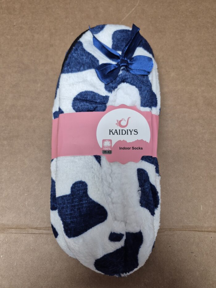 Cow Print Fuzzy Sherpa Fleece Lounge Sock Slippers - Image 8