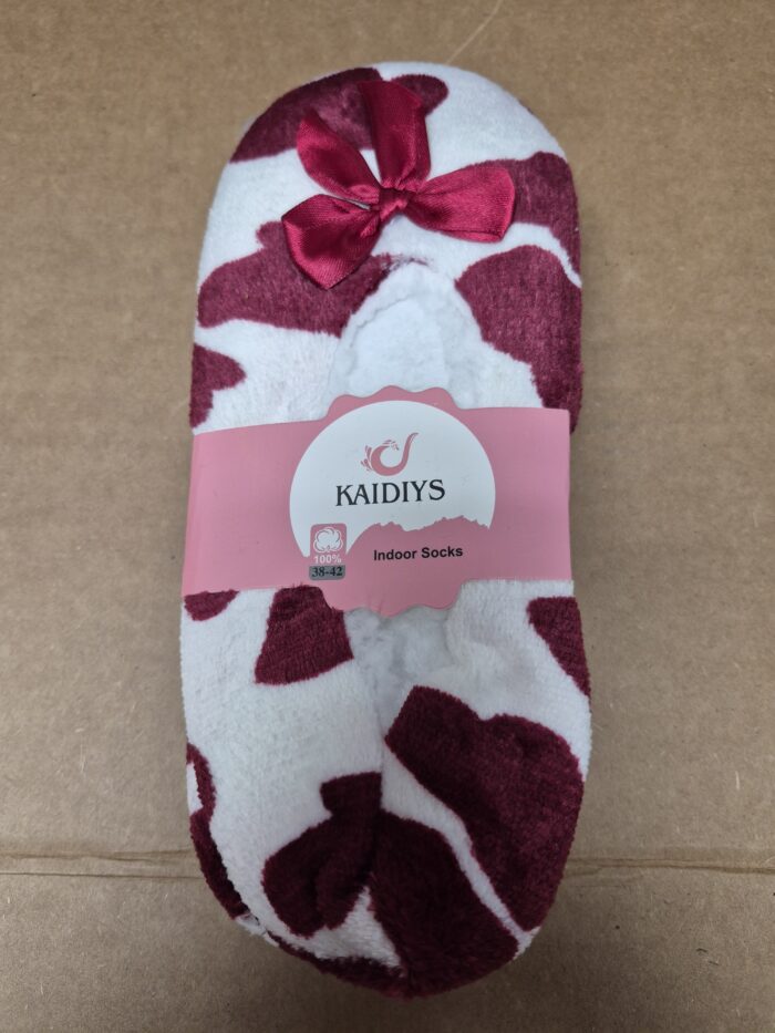 Cow Print Fuzzy Sherpa Fleece Lounge Sock Slippers - Image 6