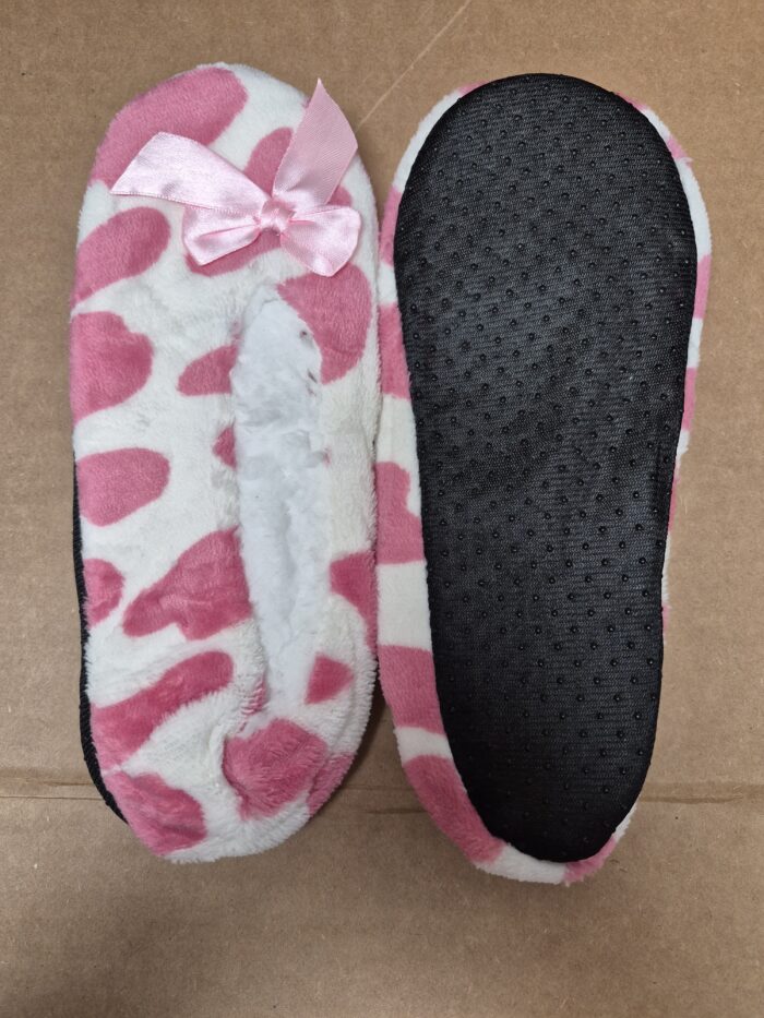 Cow Print Fuzzy Sherpa Fleece Lounge Sock Slippers - Image 3