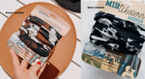Black or Brown Cowhide Stretchy Headwrap