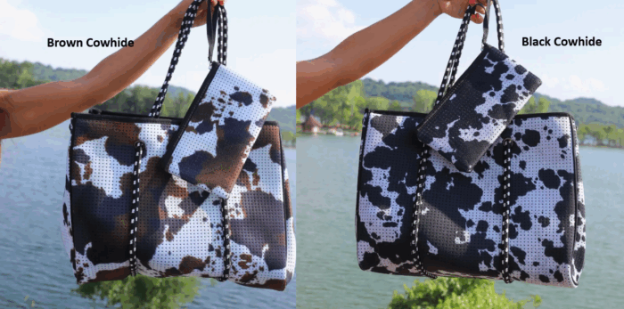 Large Tote in Black or Brown Cowhide Print