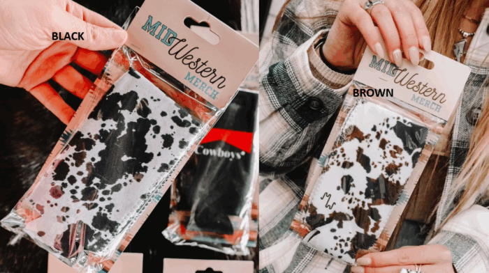 Saddle Up Black Cow Print or Brown Cow Print Tall Coozie 2-Pack