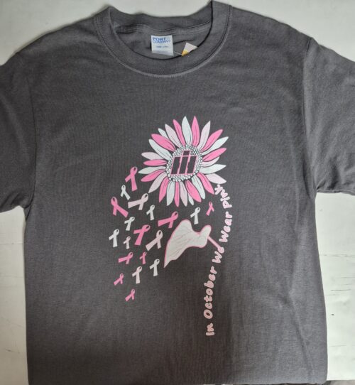 Breast Cancer Awareness Short Sleeve T "In October We Wear Pink" with Sunflower