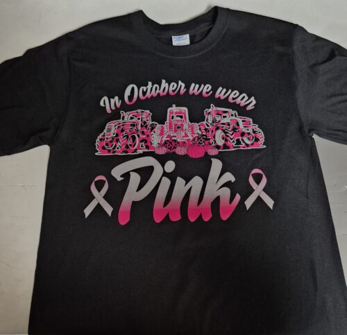 Breast Cancer Awareness Short Sleeve T "In October We Wear Pink" with Tractors