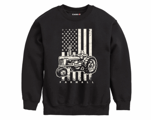 Farmall Tractor American Flag Youth Black Crew Fleece
