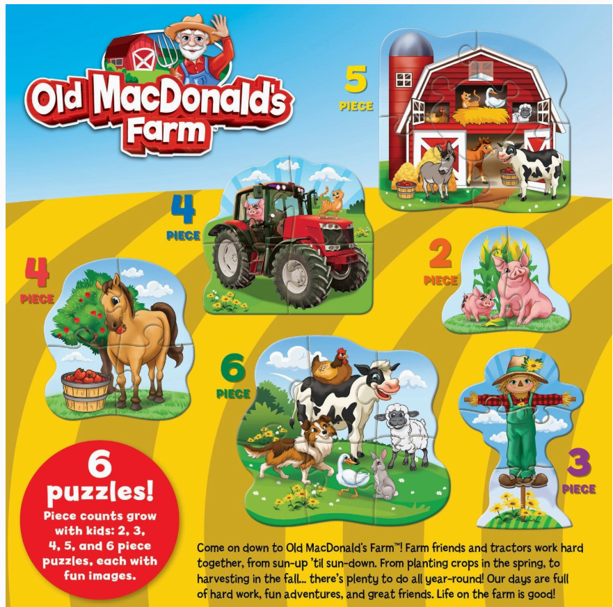 Masterpieces Puzzles: Old Macdonald's Farm 6-Pack Mini Shaped Jigsaw Puzzles - Image 2