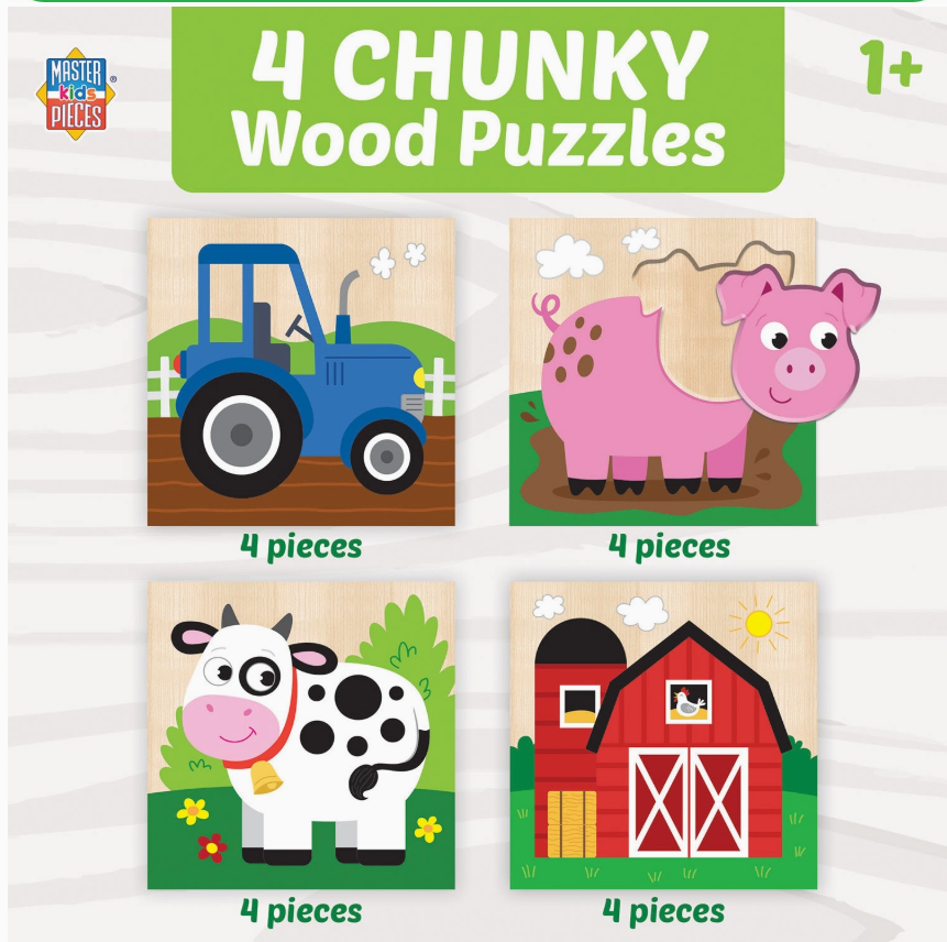 Masterpieces Puzzles: Farm Chunky Wood Puzzles - Kids 4 Pack - Image 2