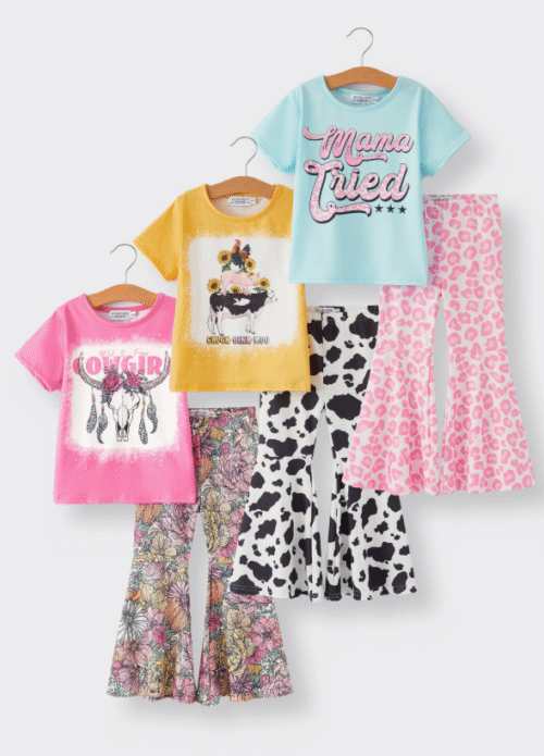 Girls 2pc Western, Cow, or Leopard Print