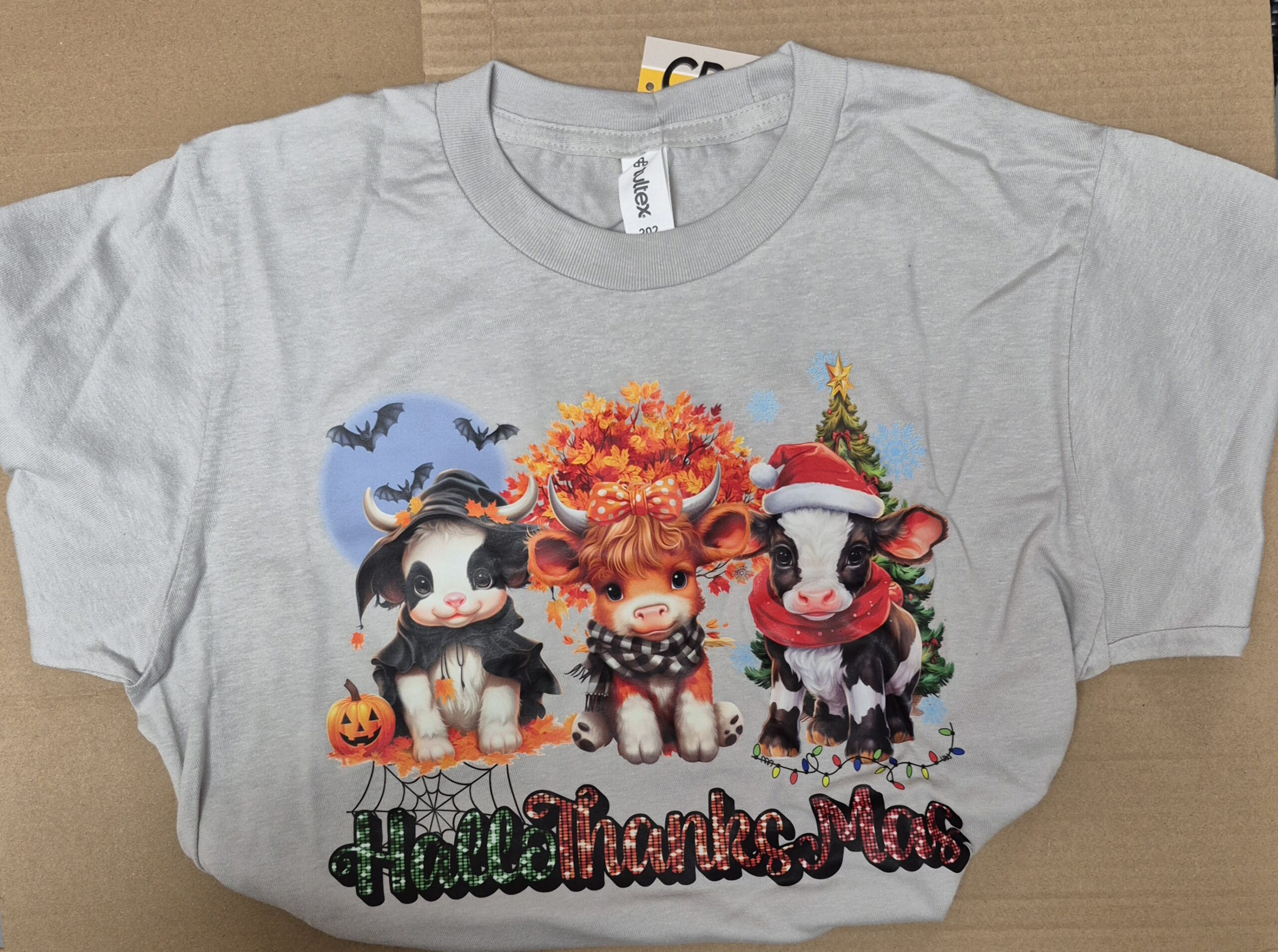 Women’s: Hallothankmas Cows Gray Tee-Shirt