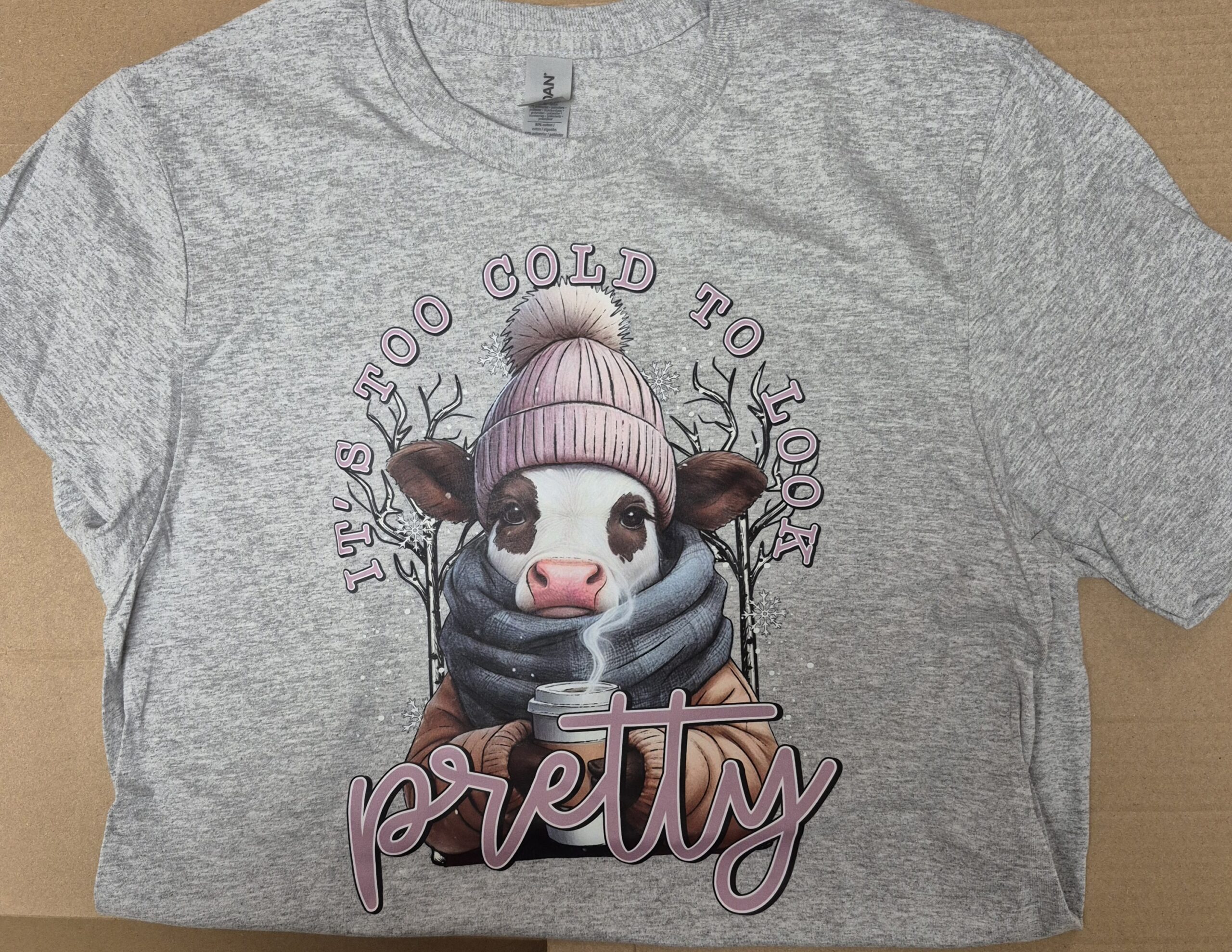 Women’s: Too Cold To Look Pretty Cow Heather Gray Tee-Shirt